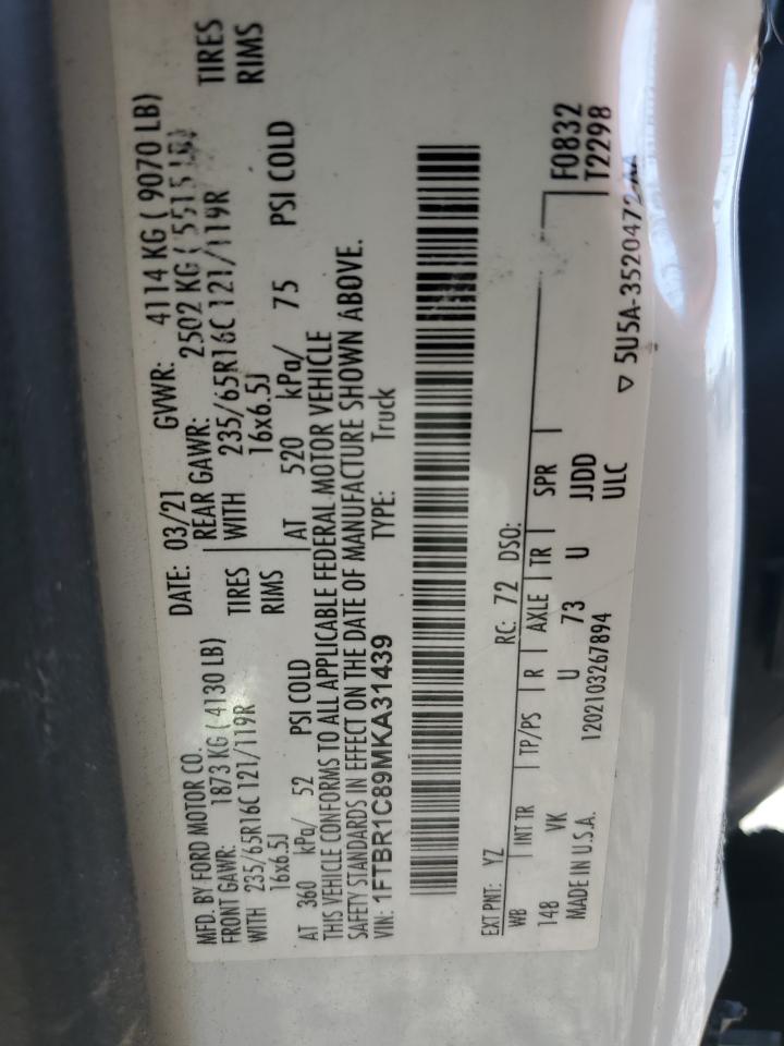 2021 Ford Transit T-250 VIN: 1FTBR1C89MKA31439 Lot: 70308255