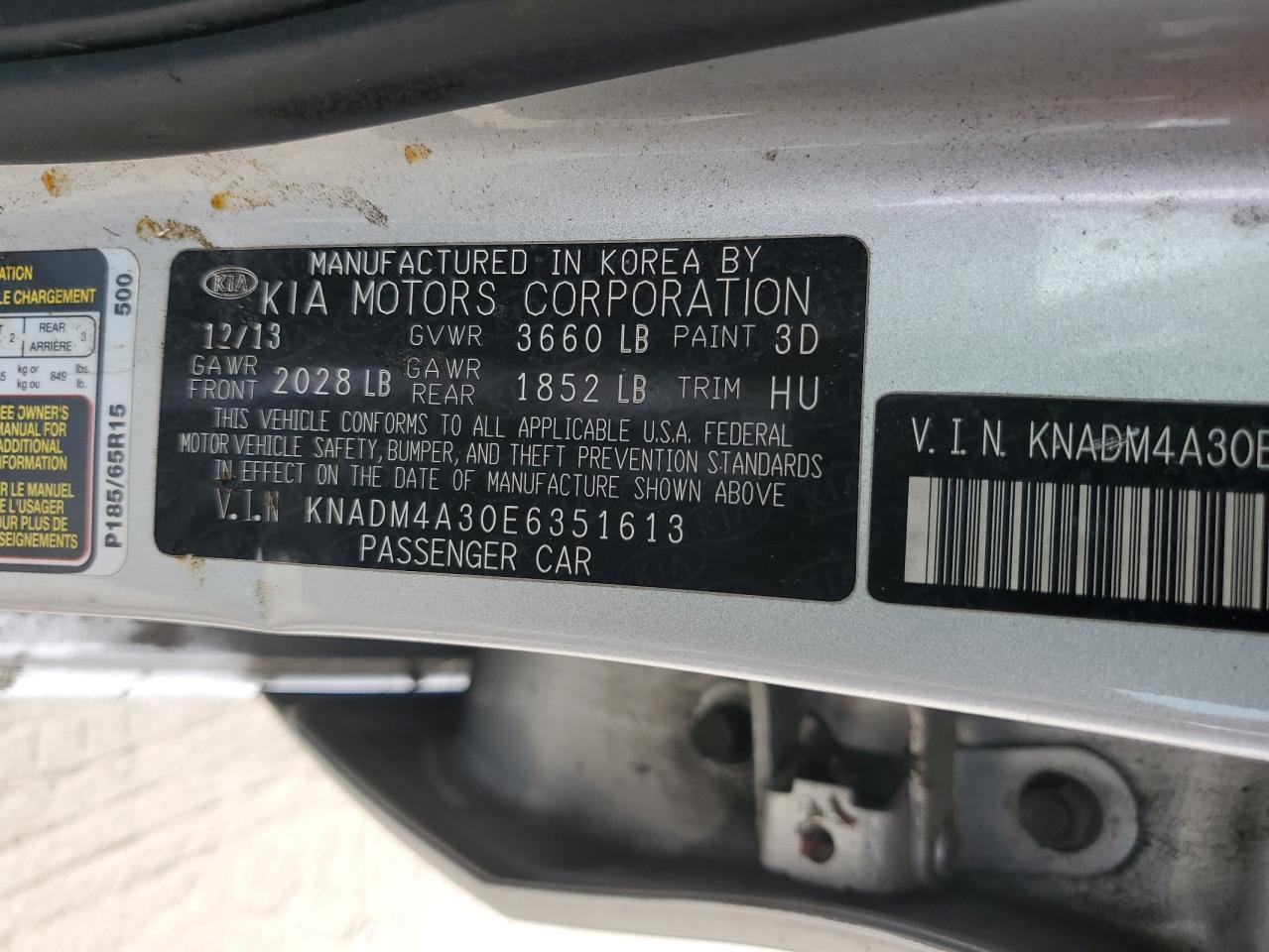 2014 Kia Rio Lx VIN: KNADM4A30E6351613 Lot: 70358845