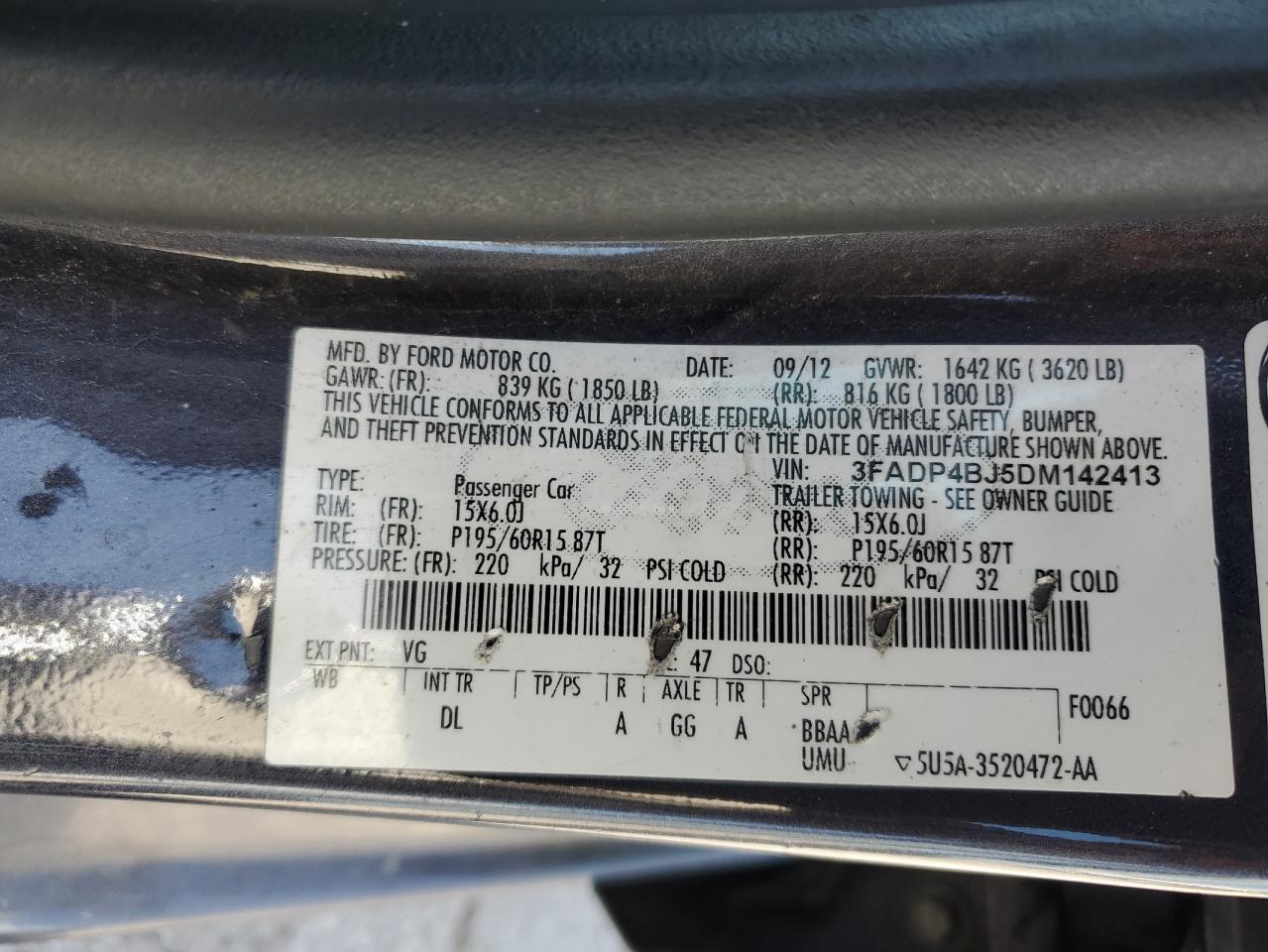 2013 Ford Fiesta Se VIN: 3FADP4BJ5DM142413 Lot: 70923385