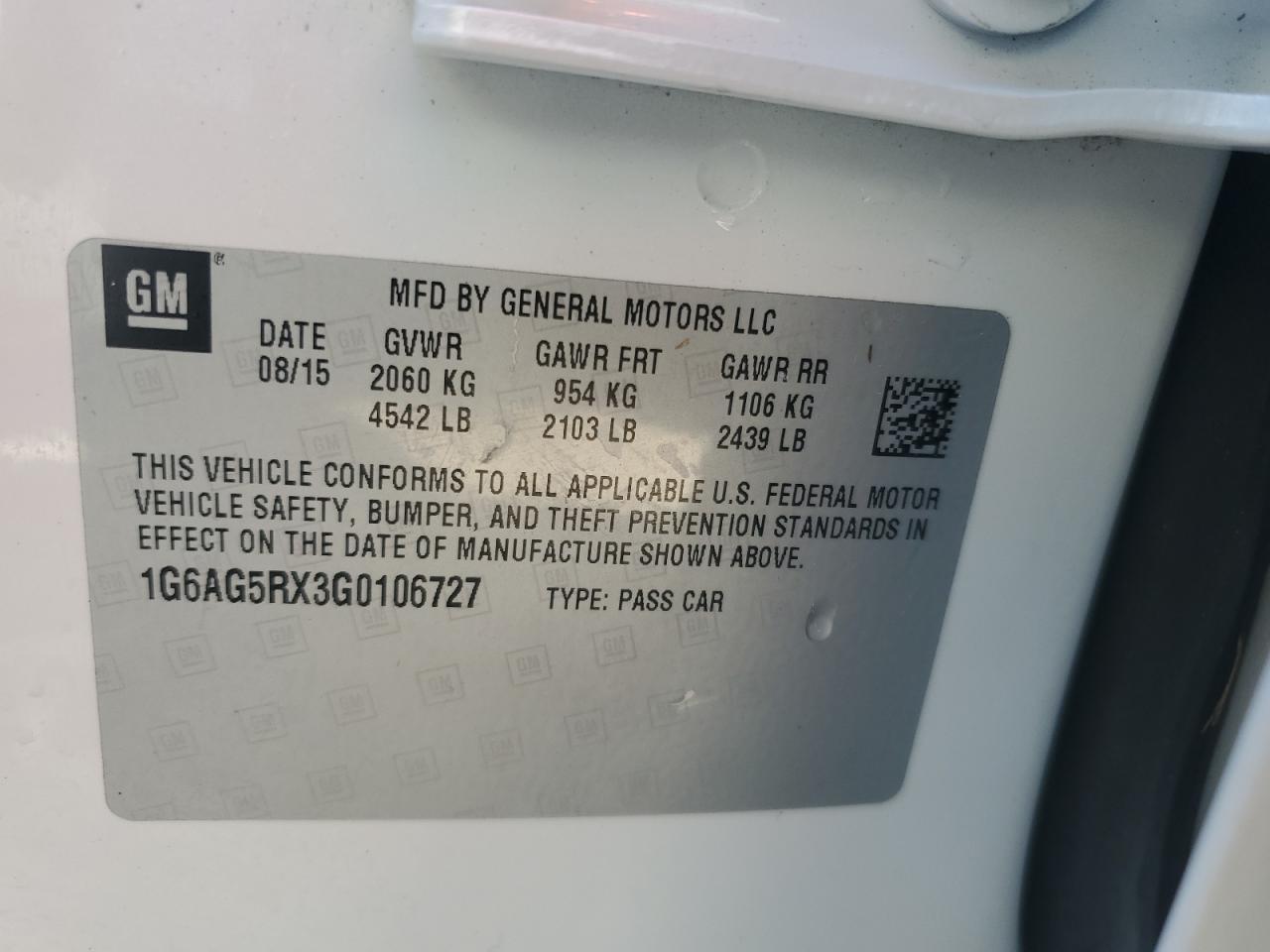 2016 Cadillac Ats VIN: 1G6AG5RX3G0106727 Lot: 68115915