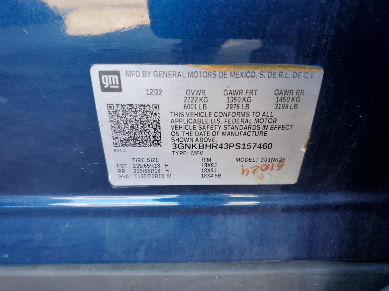 2023 Chevrolet Blazer 2Lt VIN: 3GNKBHR43PS157460 Lot: 70563425