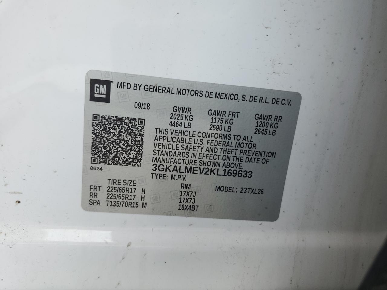 2019 GMC Terrain Sle VIN: 3GKALMEV2KL169633 Lot: 68708495