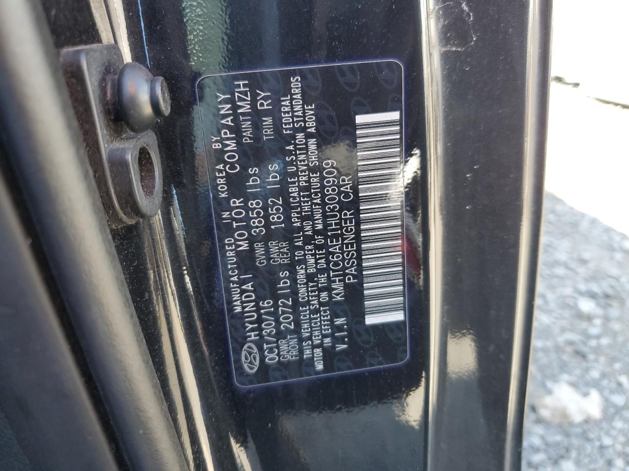 2017 Hyundai Veloster Turbo VIN: KMHTC6AE1HU308909 Lot: 67808525