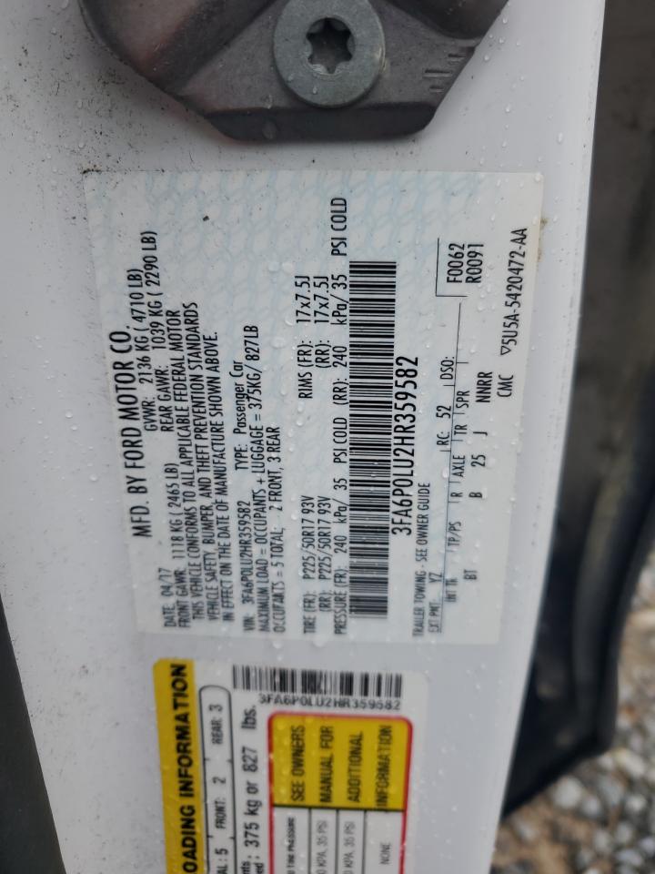 2017 Ford Fusion Se Hybrid VIN: 3FA6P0LU2HR359582 Lot: 54042955