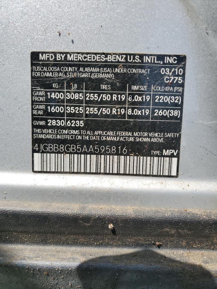 2010 Mercedes-Benz Ml 350 4Matic VIN: 4JGBB8GB5AA595816 Lot: 68593625