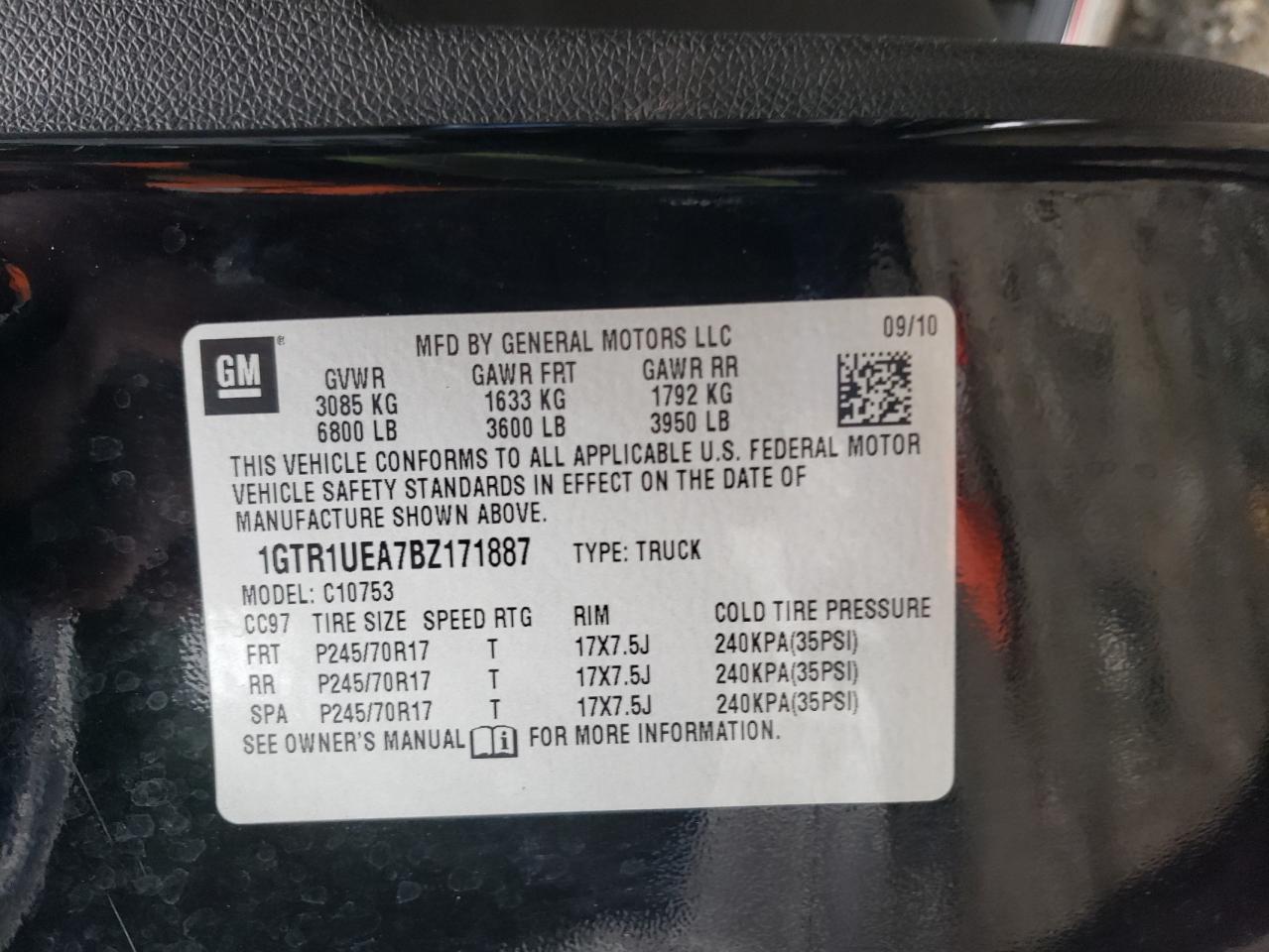 2011 GMC Sierra C1500 Sl VIN: 1GTR1UEA7BZ171887 Lot: 65835955