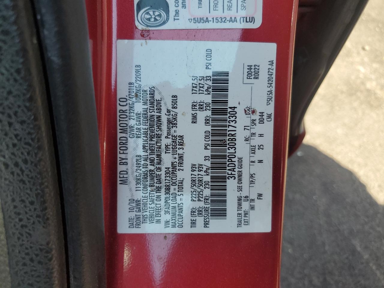 2011 Ford Fusion Hybrid VIN: 3FADP0L30BR173304 Lot: 70841915