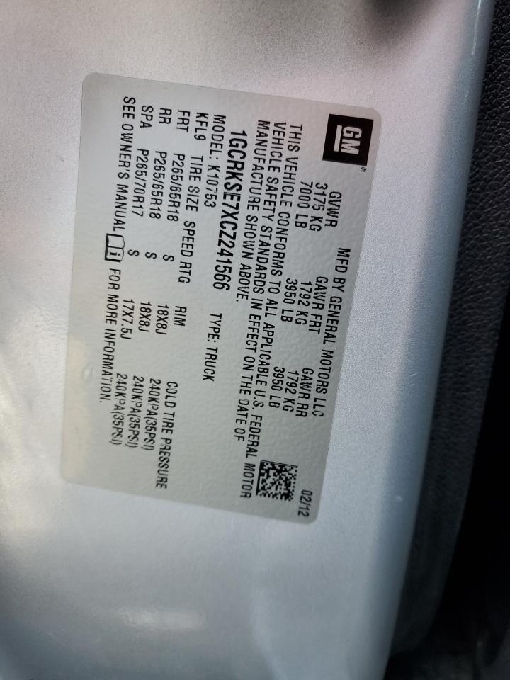 2012 Chevrolet Silverado K1500 Lt VIN: 1GCRKSE7XCZ241566 Lot: 70707195