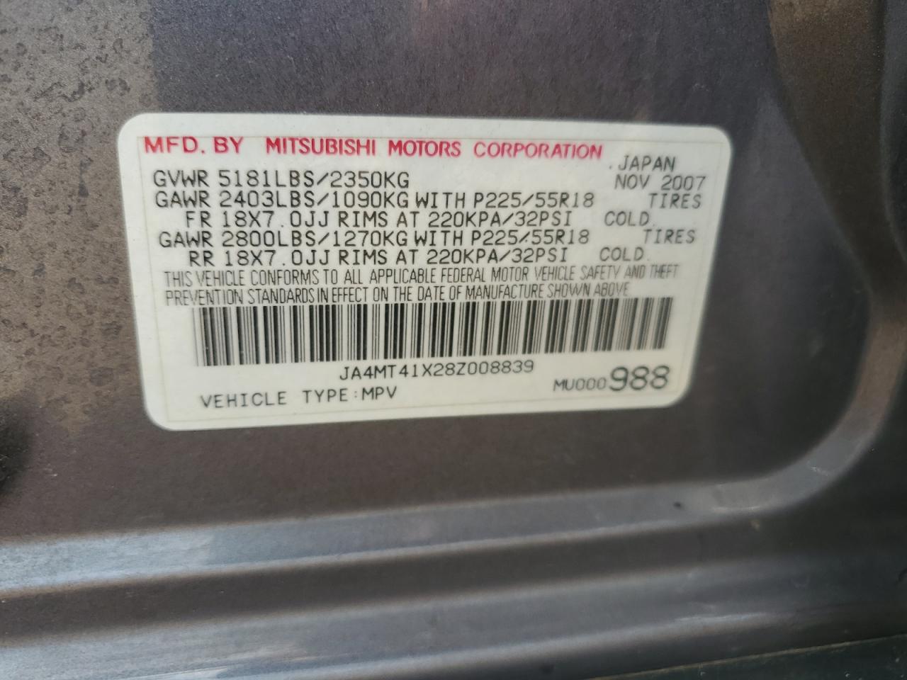 2008 Mitsubishi Outlander Xls VIN: JA4MT41X28Z008839 Lot: 69871875