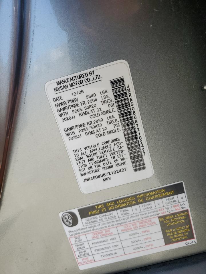 2007 Infiniti Fx35 VIN: JNRAS08U87X102427 Lot: 69695385