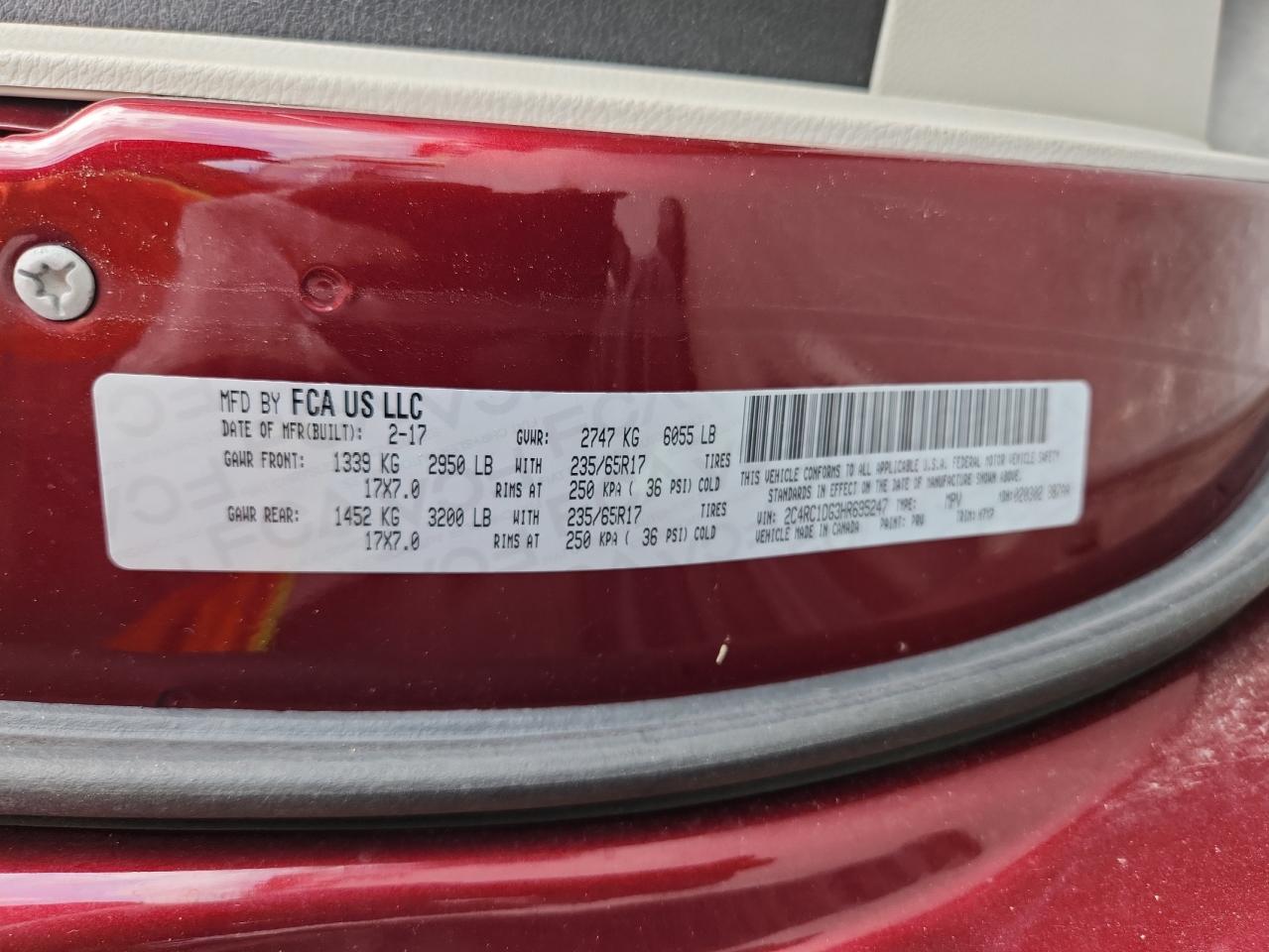 2017 Chrysler Pacifica Touring VIN: 2C4RC1DG3HR695247 Lot: 70131265