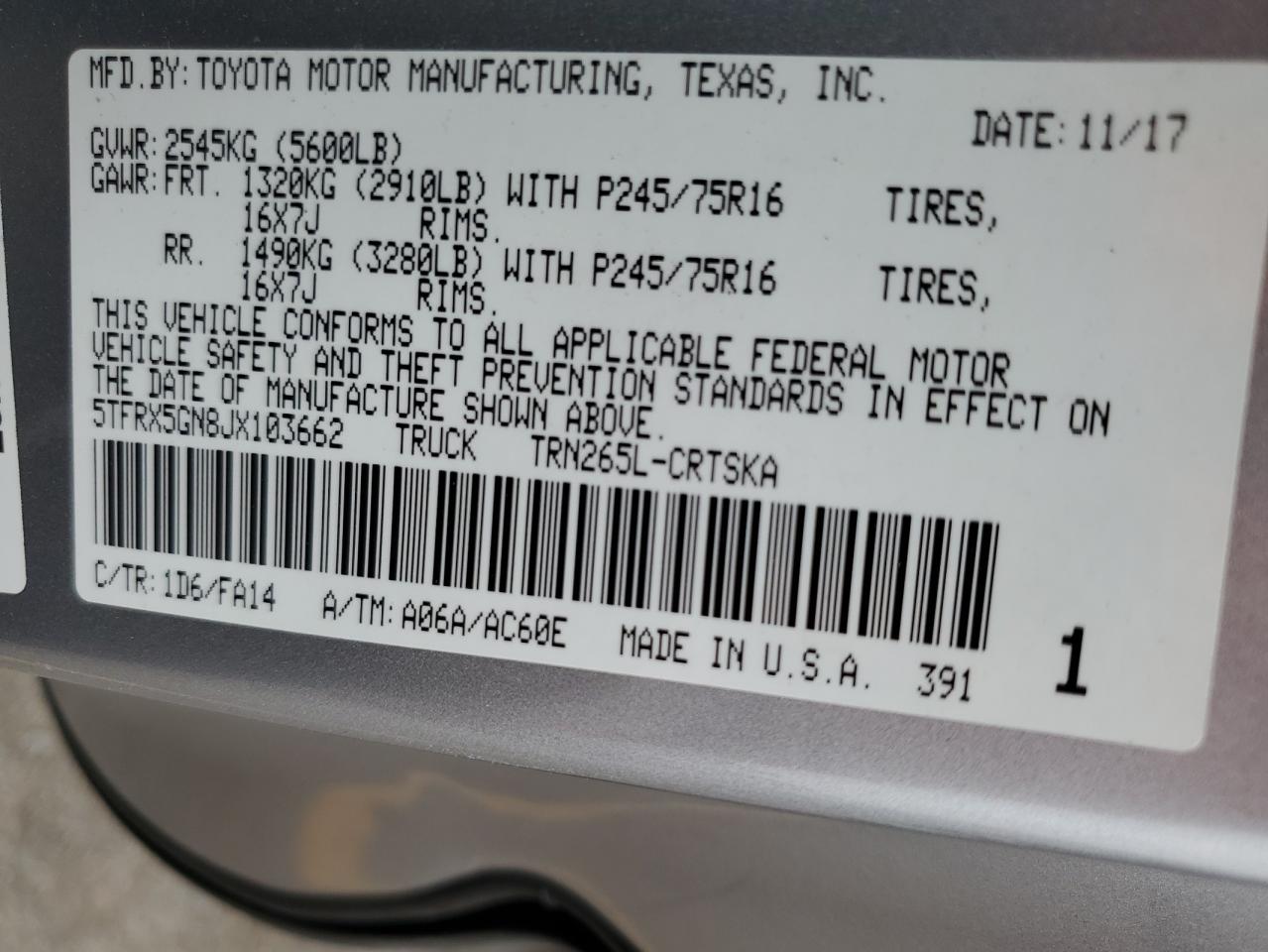 2018 Toyota Tacoma Access Cab VIN: 5TFRX5GN8JX103662 Lot: 70332395