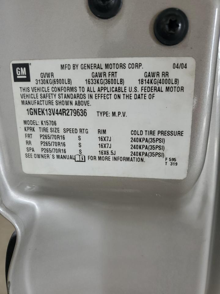 2004 Chevrolet Tahoe K1500 VIN: 1GNEK13V44R279636 Lot: 67116035