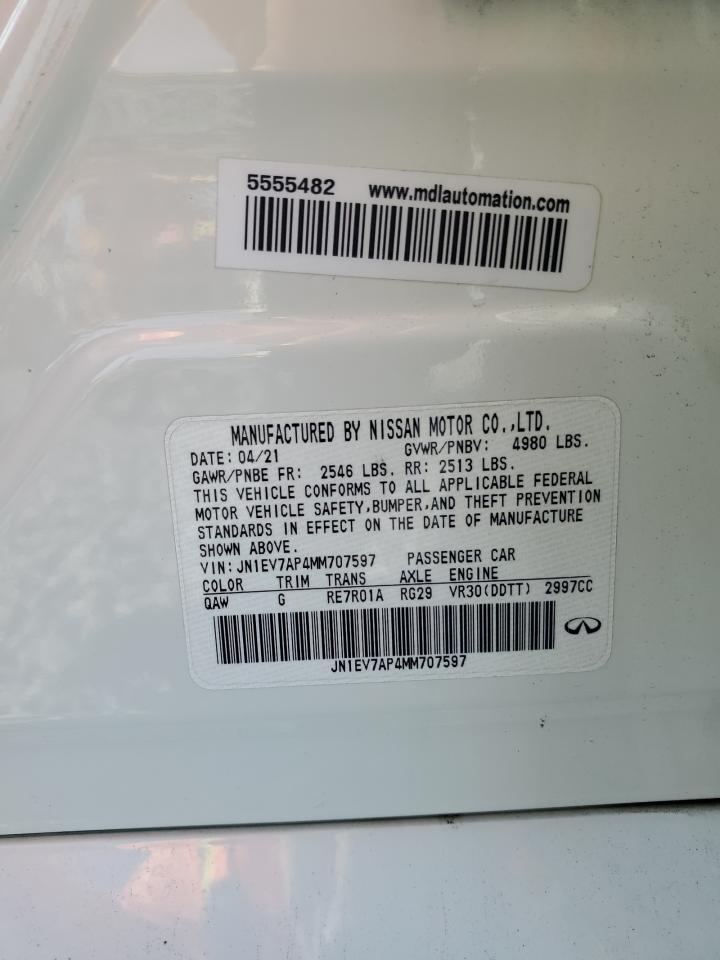 2021 Infiniti Q50 Pure VIN: JN1EV7AP4MM707597 Lot: 70896535