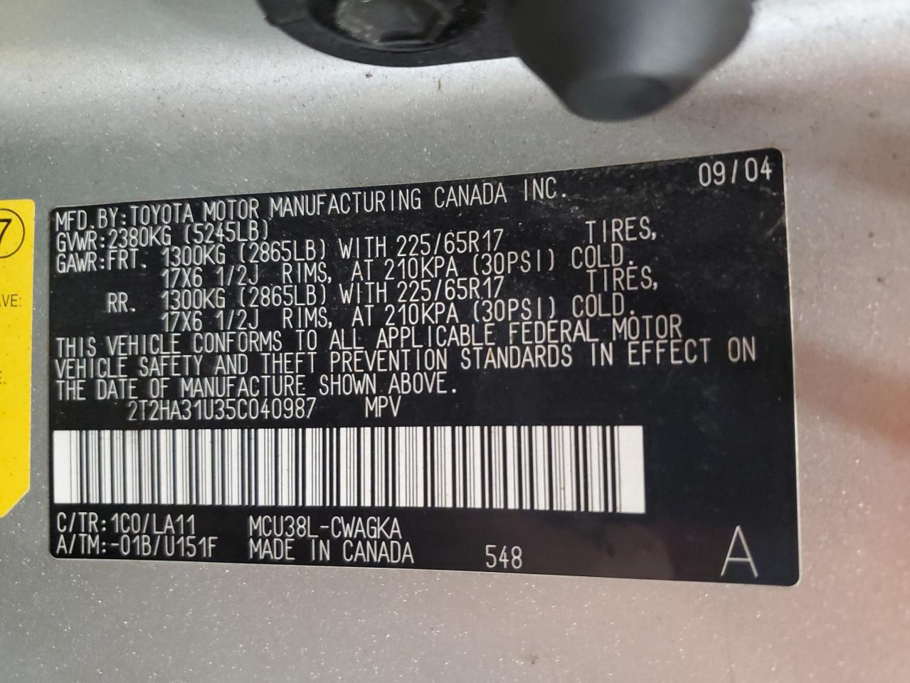 2005 Lexus Rx 330 VIN: 2T2HA31U35C040987 Lot: 70809745