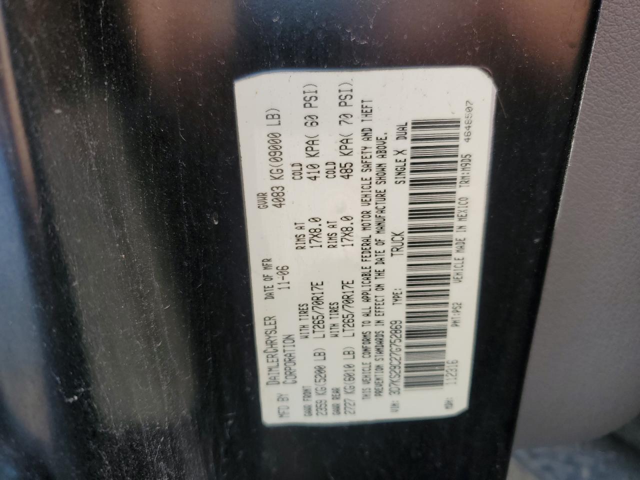 2007 Dodge Ram 2500 VIN: 3D7KS29C27G752869 Lot: 68170425