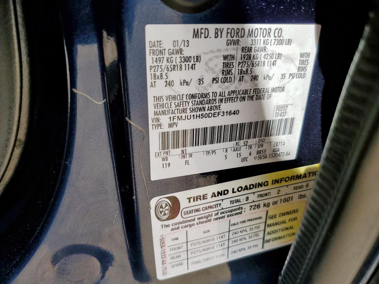 2013 Ford Expedition Xlt VIN: 1FMJU1H50DEF31640 Lot: 70498385