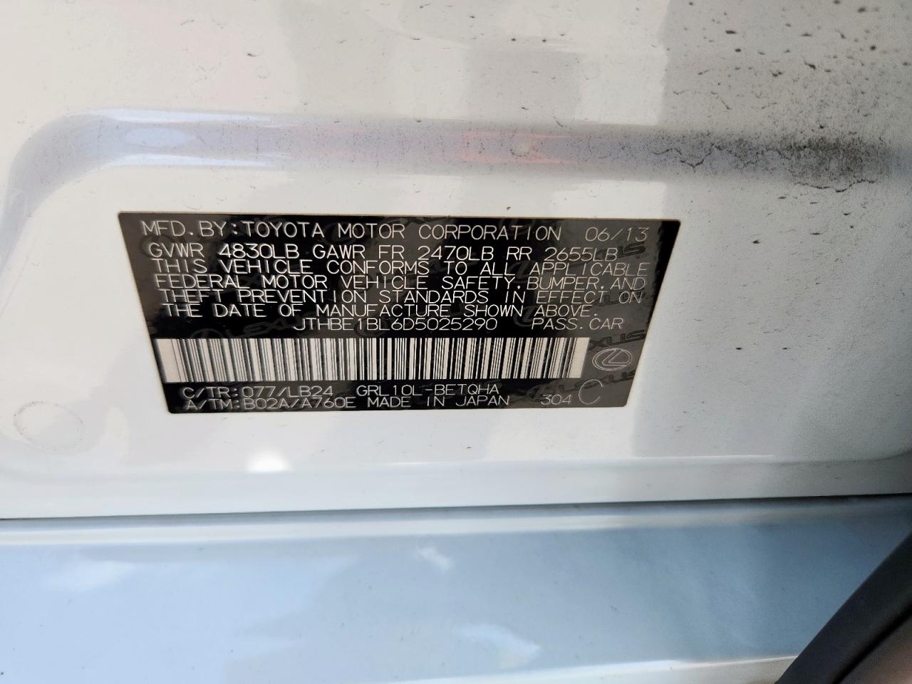 2013 Lexus Gs 350 VIN: JTHBE1BL6D5025290 Lot: 70749455