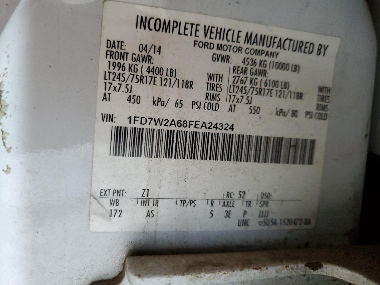 2015 Ford F250 Super Duty VIN: 1FD7W2A68FEA24324 Lot: 85592985