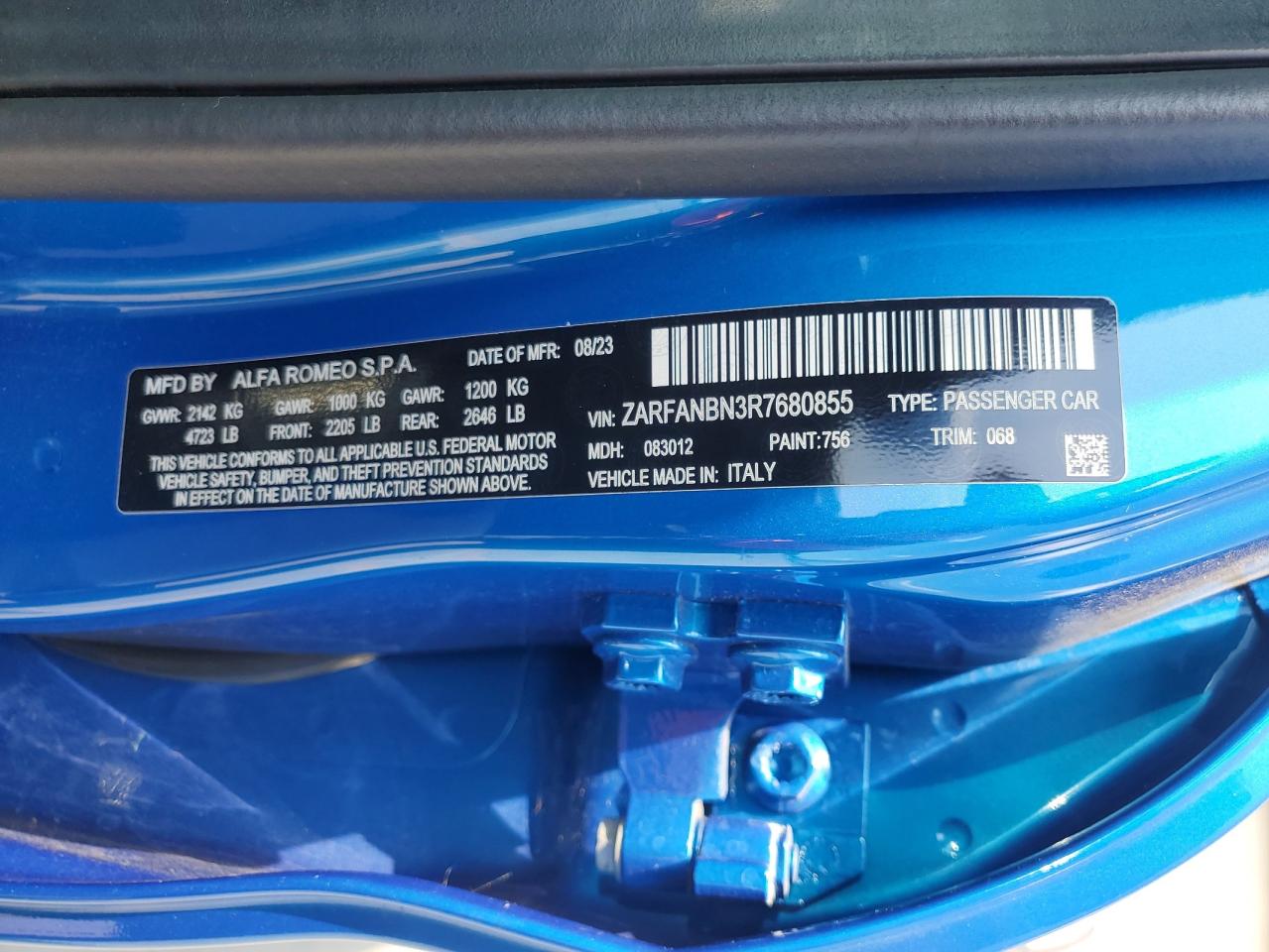 2024 Alfa Romeo Giulia Ti VIN: ZARFANBN3R7680855 Lot: 67554515