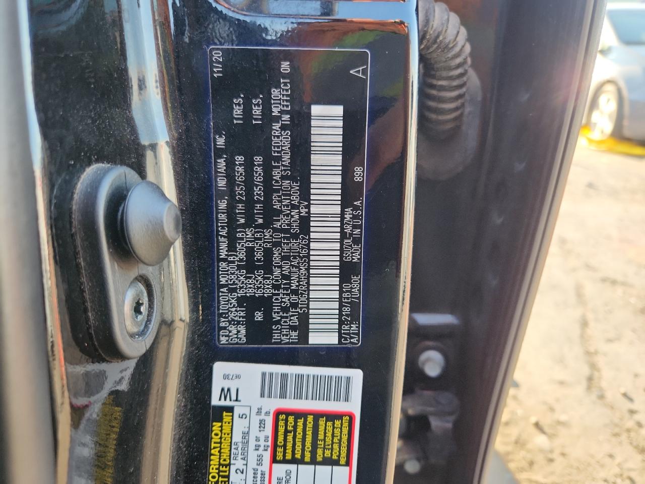 2021 Toyota Highlander Xle VIN: 5TDGZRAH9MS516762 Lot: 69301455