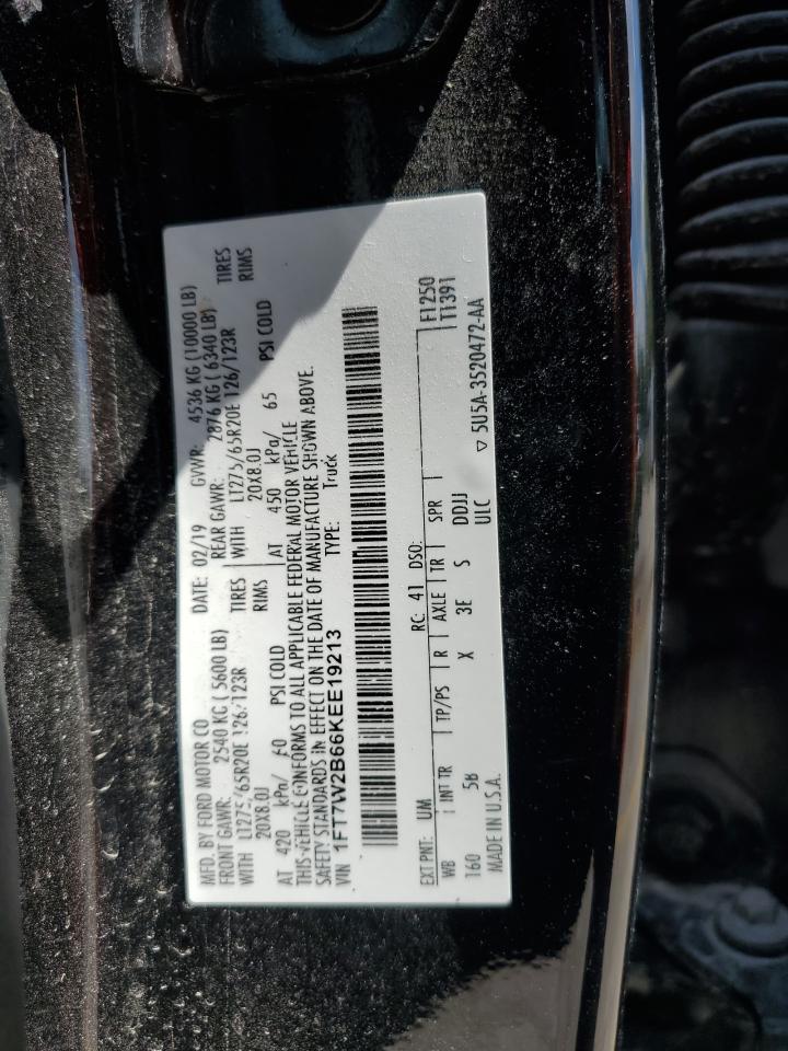 2019 Ford F250 Super Duty VIN: 1FT7W2B66KEE19213 Lot: 68762675