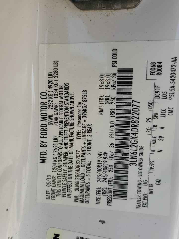 2013 Lincoln Mkz VIN: 3LN6L2GK4DR822077 Lot: 70010495