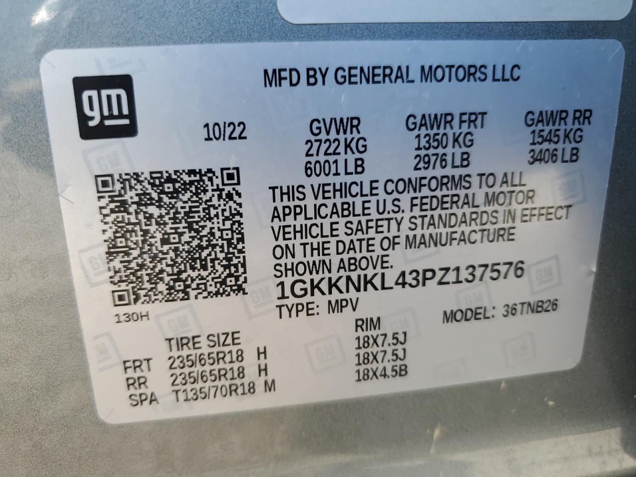 2023 GMC Acadia Sle VIN: 1GKKNKL43PZ137576 Lot: 68425155