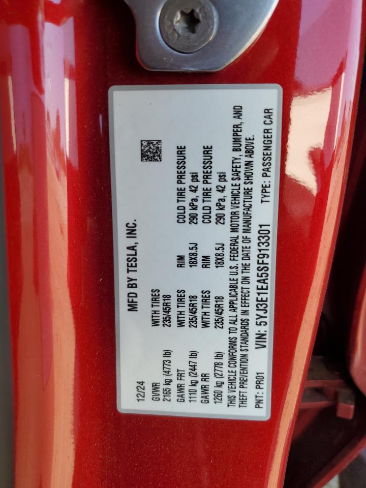 2025 Tesla Model 3 VIN: 5YJ3E1EA5SF913301 Lot: 67687375