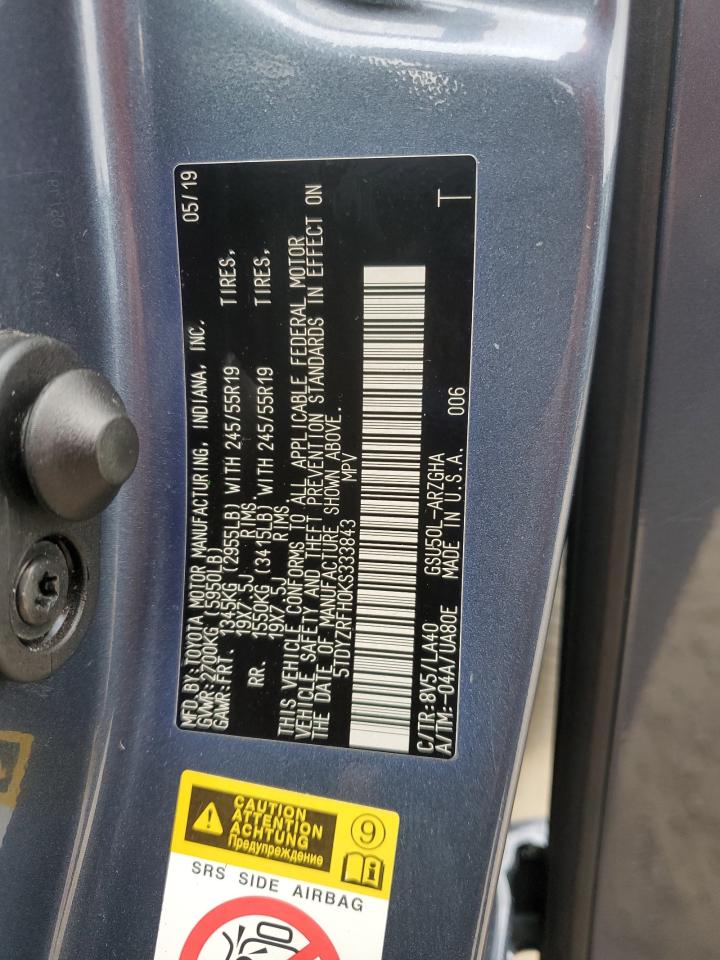 2019 Toyota Highlander Limited VIN: 5TDYZRFH0KS333843 Lot: 67468885