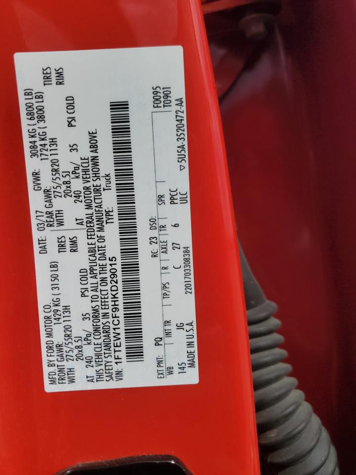 2017 Ford F150 Supercrew VIN: 1FTEW1CF9HKD29015 Lot: 70862315