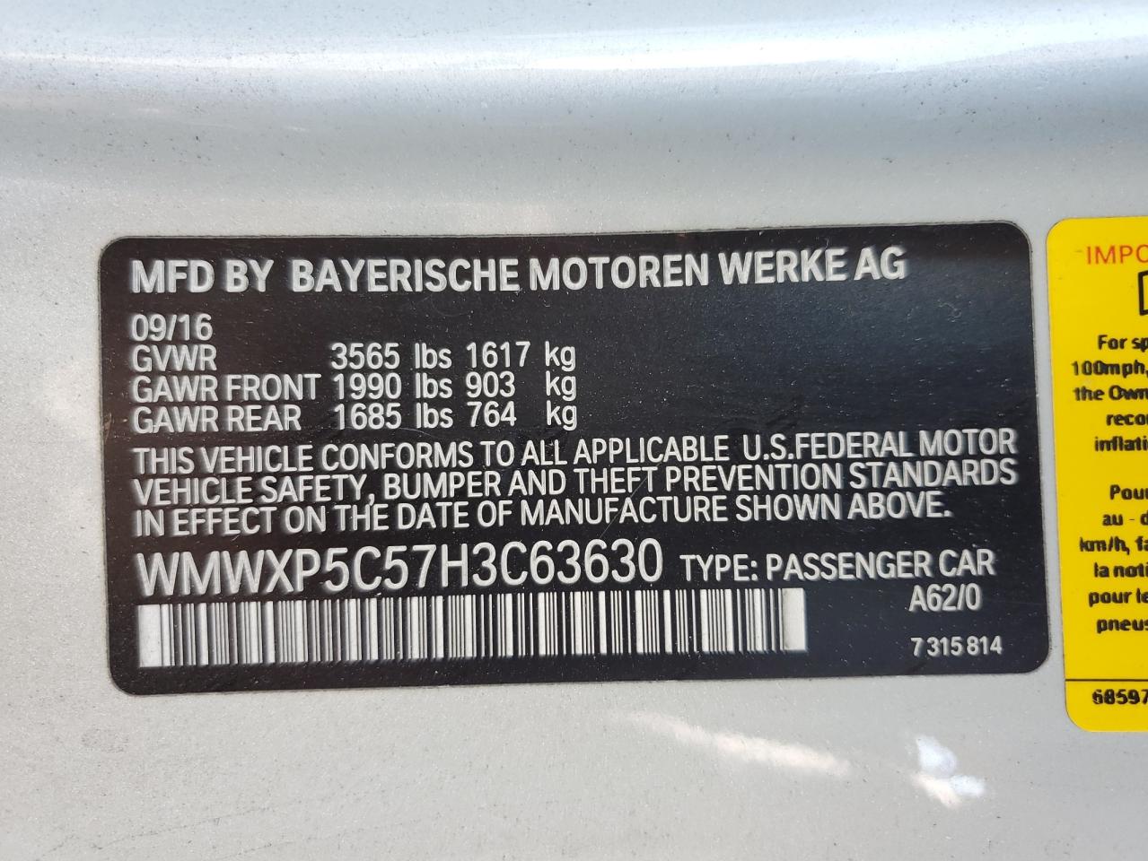 WMWXP5C57H3C63630 2017 Mini Cooper