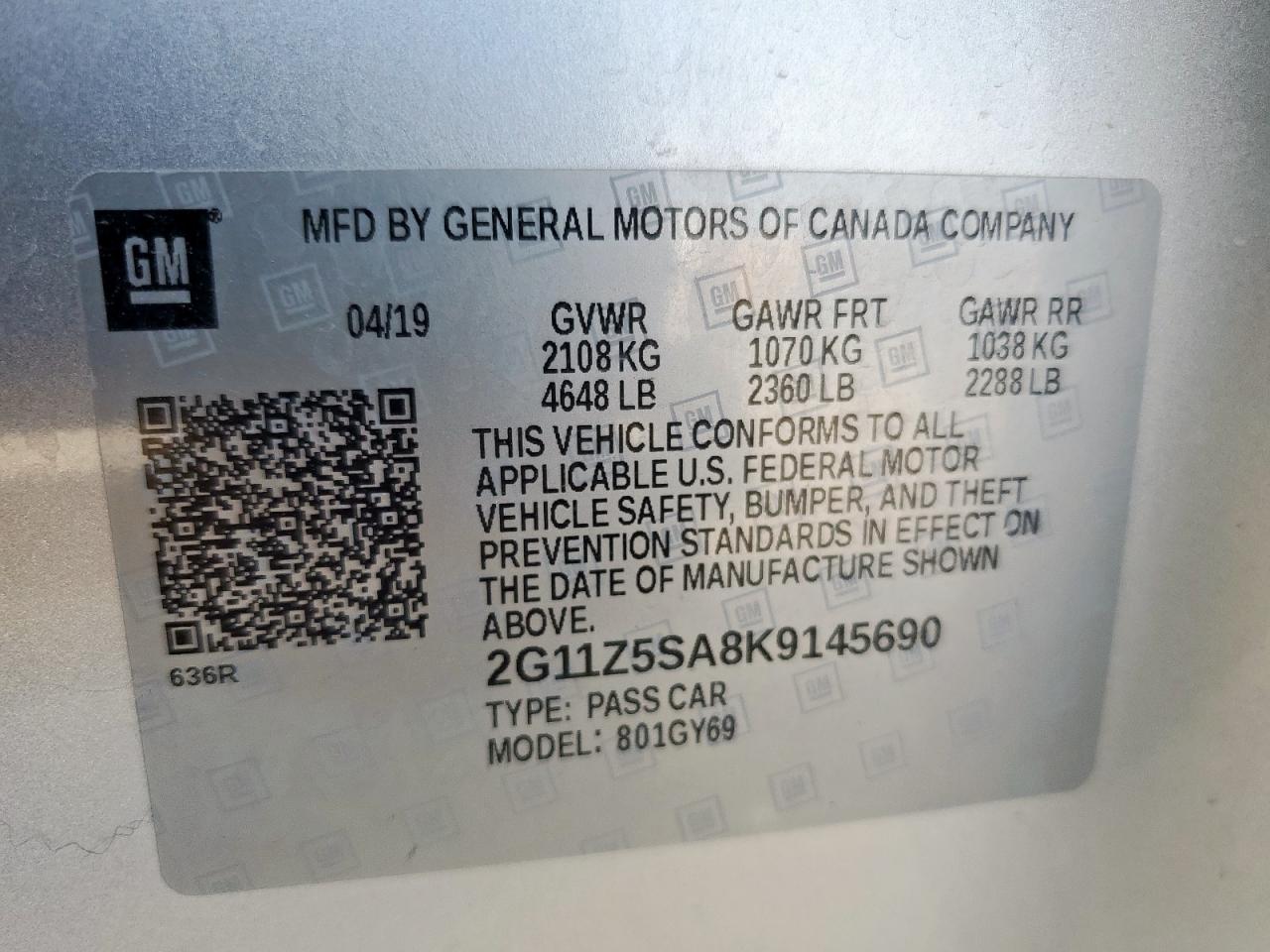 2019 Chevrolet Impala Lt VIN: 2G11Z5SA8K9145690 Lot: 70230745