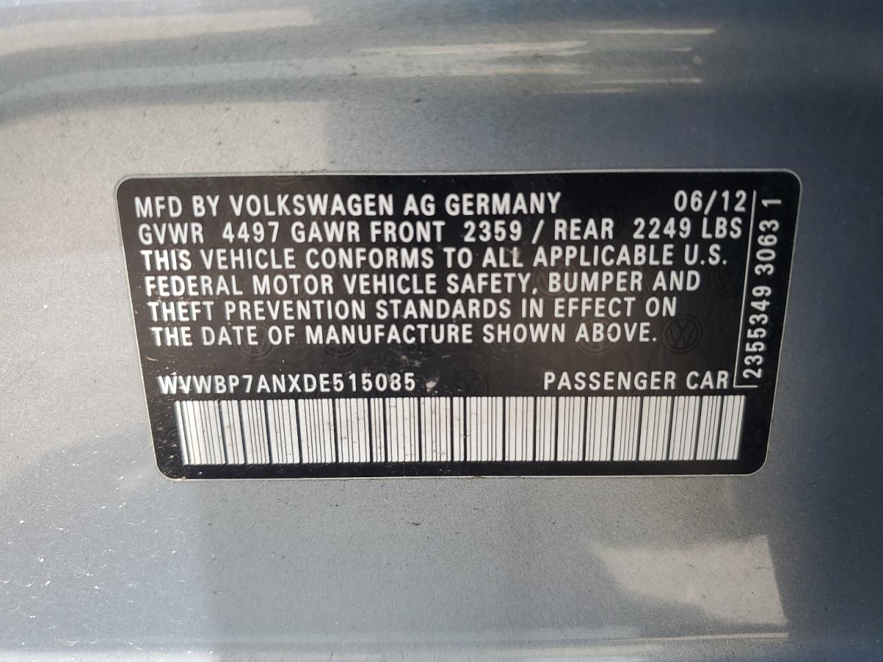 2013 Volkswagen Cc Sport VIN: WVWBP7ANXDE515085 Lot: 69062785