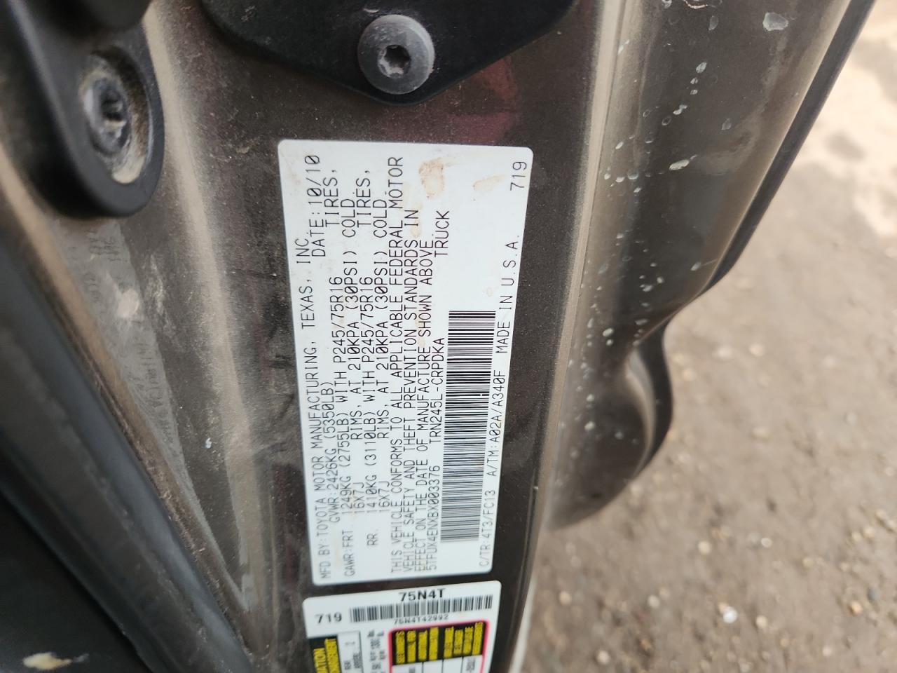 2011 Toyota Tacoma Access Cab VIN: 5TFUX4ENXBX003376 Lot: 70226565