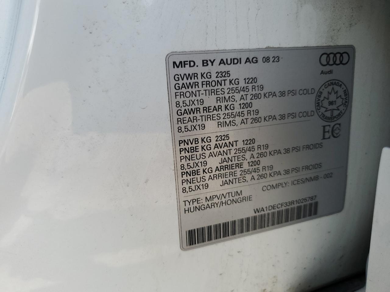 2024 Audi Q3 Premium S Line 45 VIN: WA1DECF33R1025787 Lot: 66988595