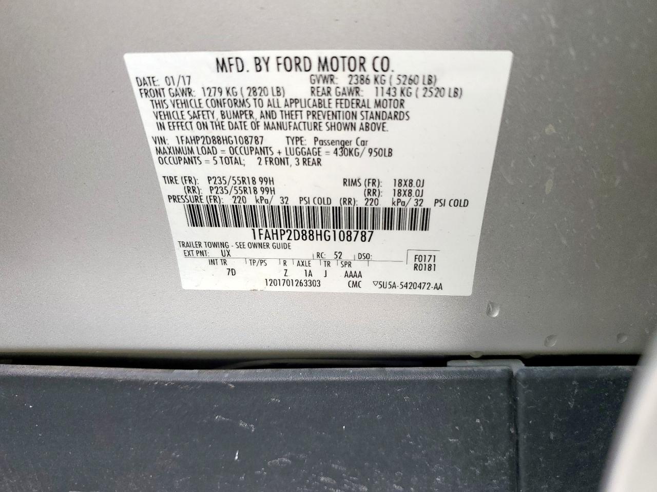 2017 Ford Taurus Se VIN: 1FAHP2D88HG108787 Lot: 70140145