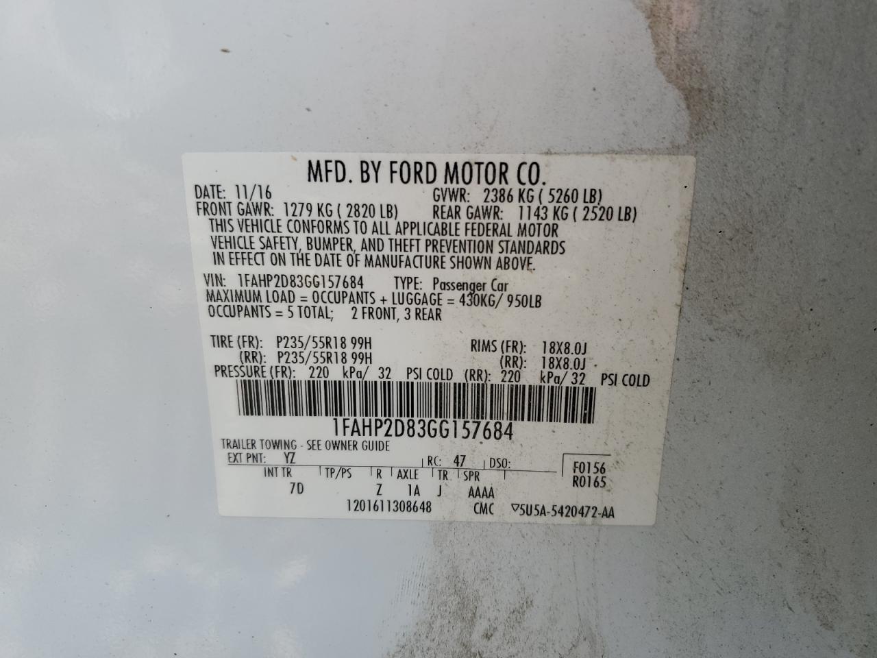 2016 Ford Taurus Se VIN: 1FAHP2D83GG157684 Lot: 68860795