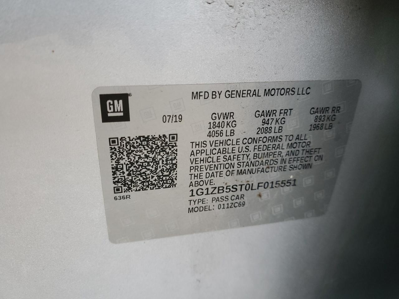 2020 Chevrolet Malibu Ls VIN: 1G1ZB5ST0LF015551 Lot: 67811865