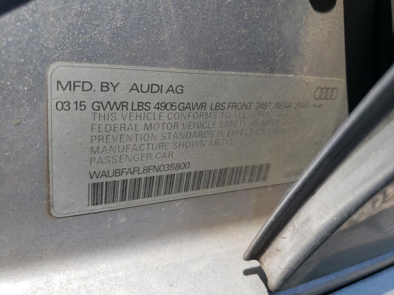 2015 Audi A4 Premium VIN: WAUBFAFL8FN035800 Lot: 69432695