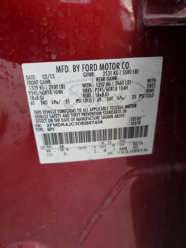 2013 Ford Edge Sel VIN: 2FMDK4JC3DBB87438 Lot: 70491545