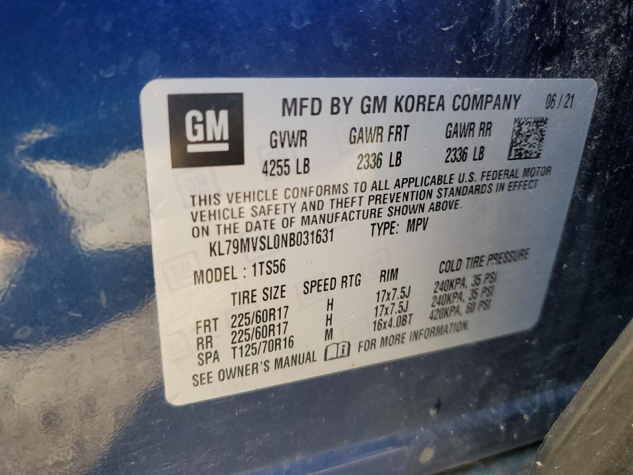 2022 Chevrolet Trailblazer Activ VIN: KL79MVSL0NB031631 Lot: 69821555