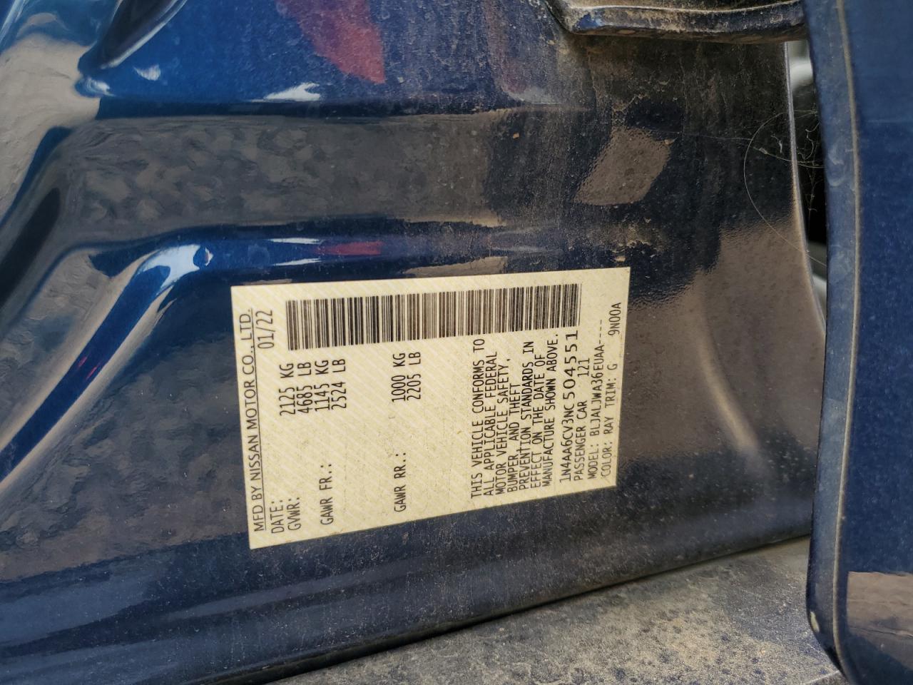 2022 Nissan Maxima Sv VIN: 1N4AA6CV3NC504551 Lot: 68969475