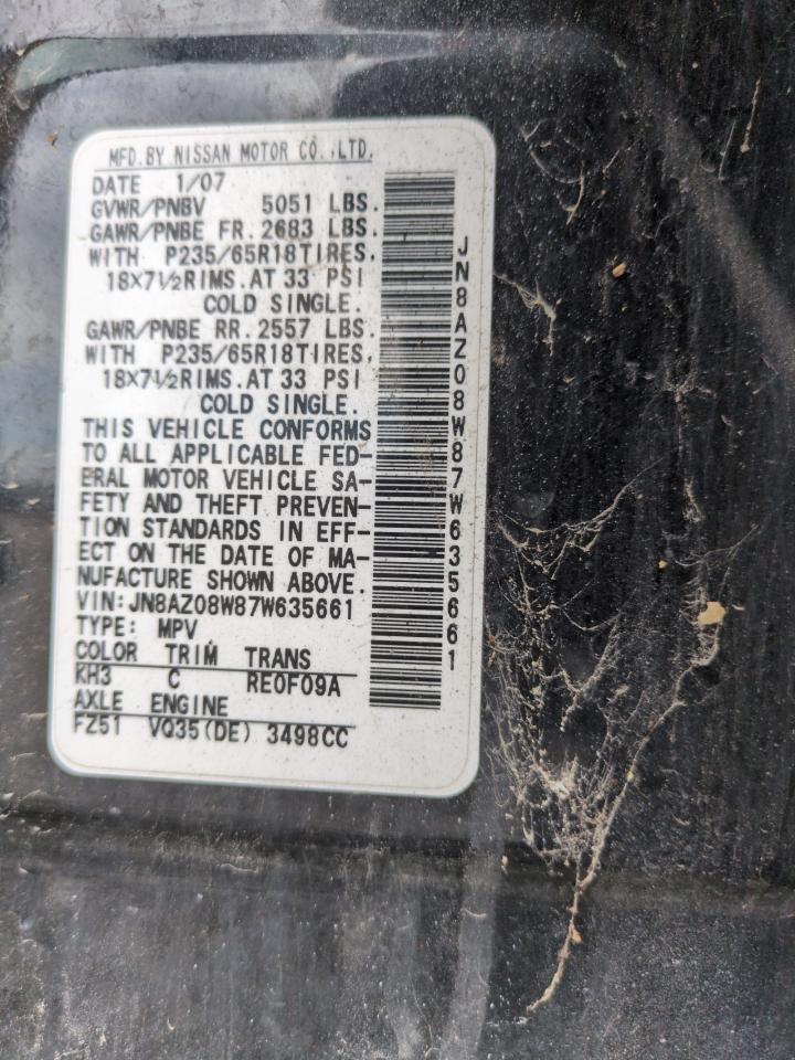 2007 Nissan Murano Sl VIN: JN8AZ08W87W635661 Lot: 67662685