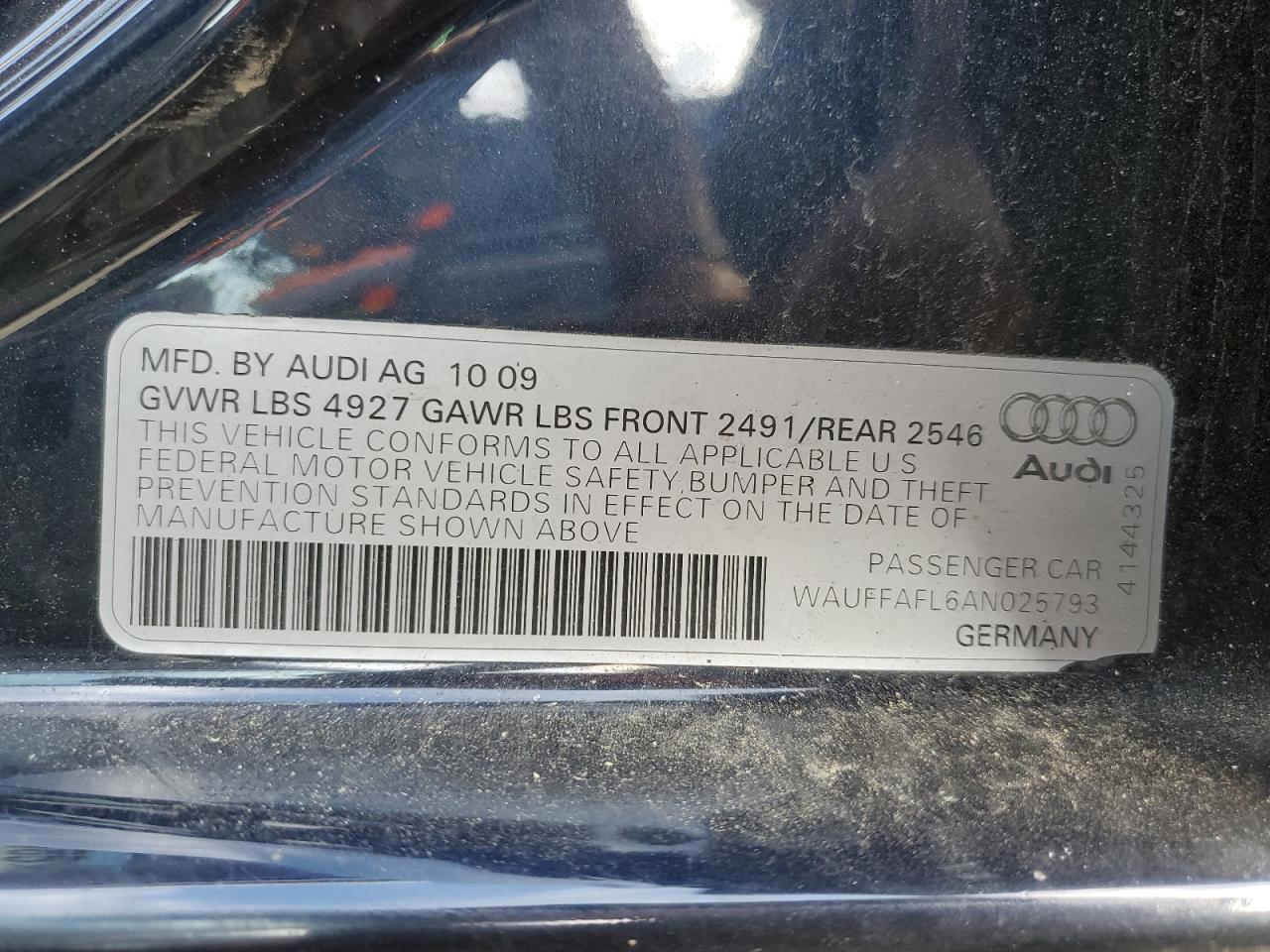2010 Audi A4 Premium Plus VIN: WAUFFAFL6AN025793 Lot: 69363885