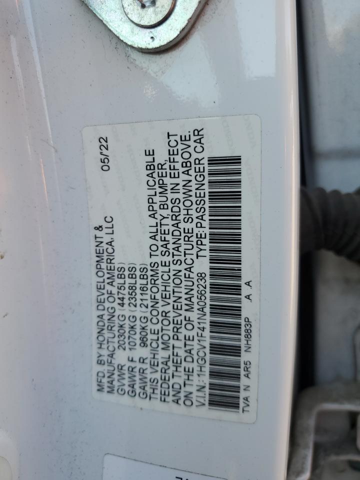 2022 Honda Accord Sport Se VIN: 1HGCV1F41NA056238 Lot: 69068395