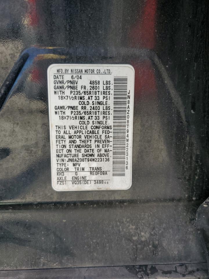 2004 Nissan Murano Sl VIN: JN8AZ08T94W223136 Lot: 68771735