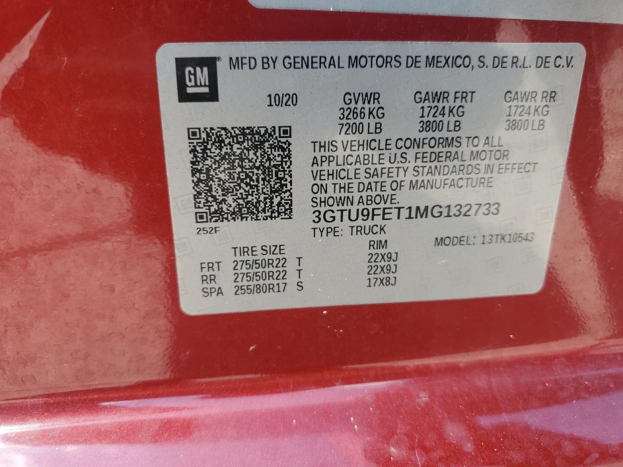 2021 GMC Sierra K1500 Denali VIN: 3GTU9FET1MG132733 Lot: 68514085