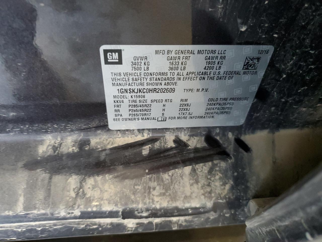 2017 Chevrolet Suburban K1500 Premier VIN: 1GNSKJKC0HR202609 Lot: 70546165