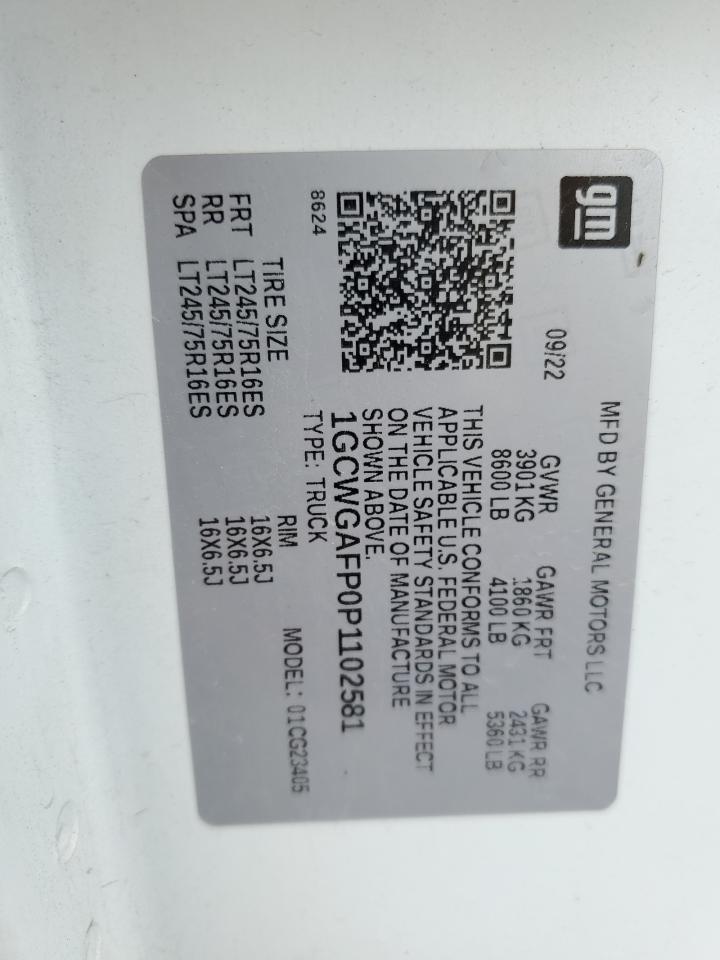 2023 Chevrolet Express G2500 VIN: 1GCWGAFP0P1102581 Lot: 85077915